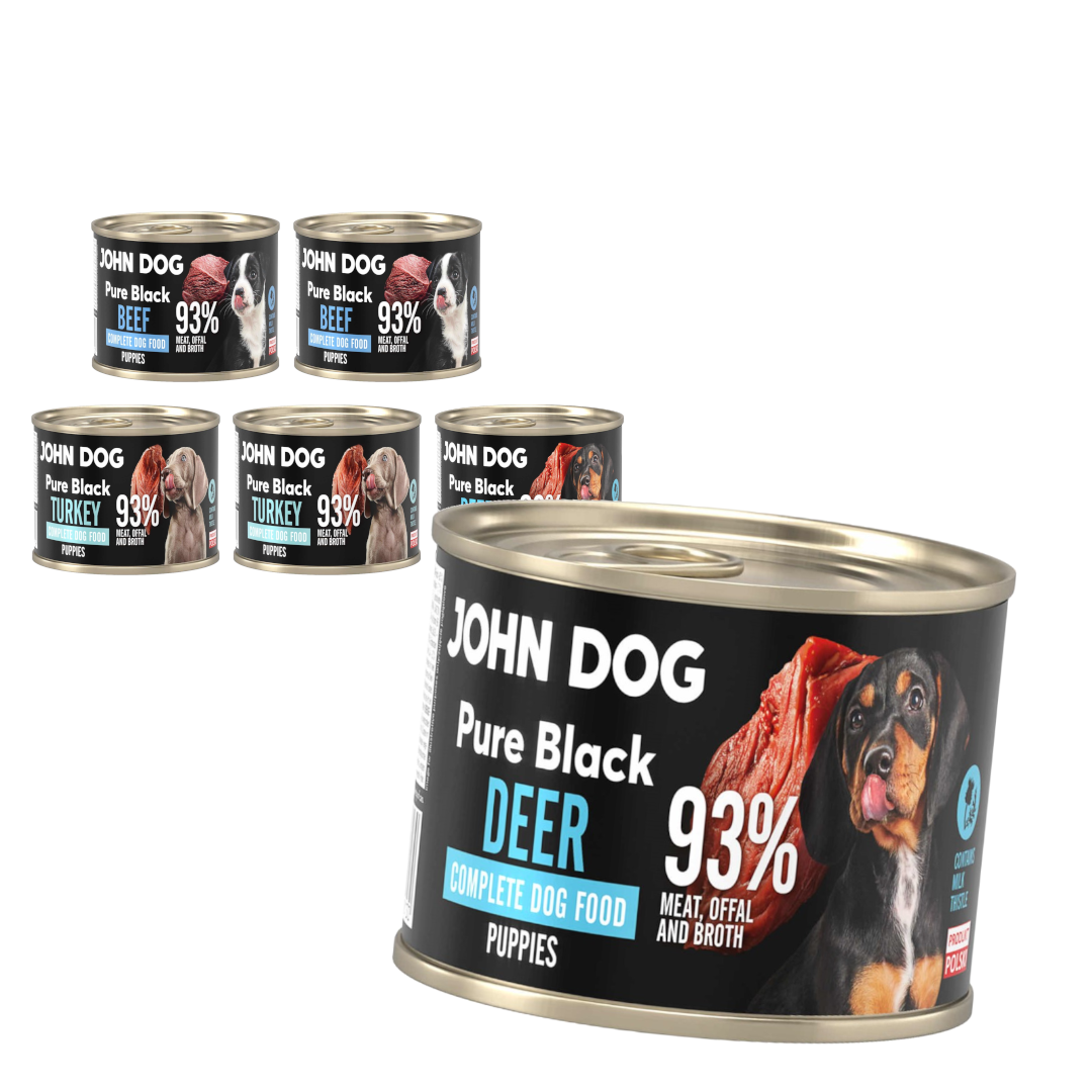 John Dog Pure Black indyk, jeleń, wołowina junior 200 g × 6