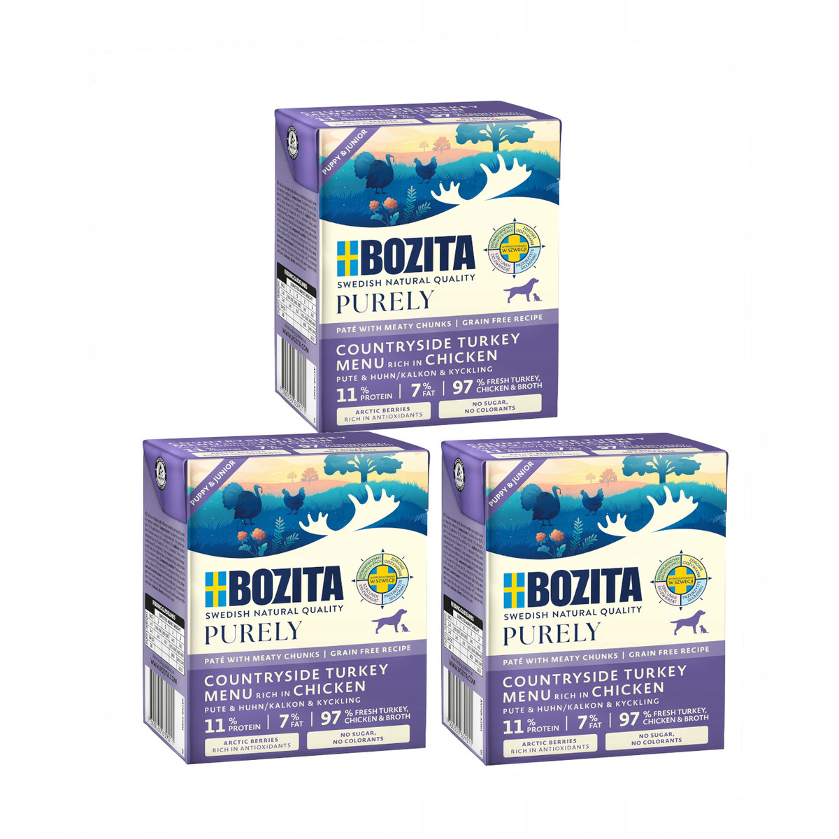 Bozita Purely indyk, kurczak puppy 370 g × 3