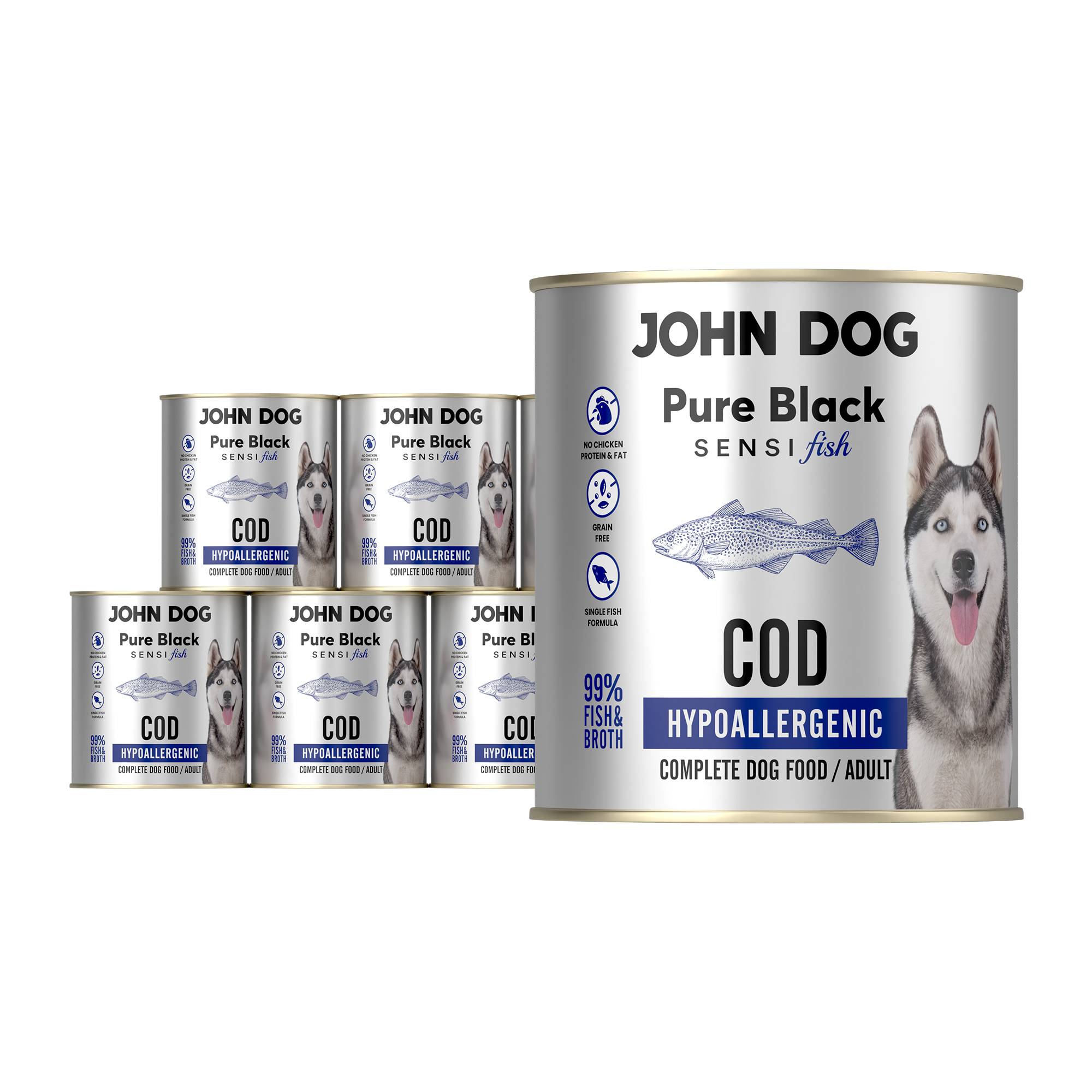 John Dog Pure Black Sensi dorsz 800 g × 6