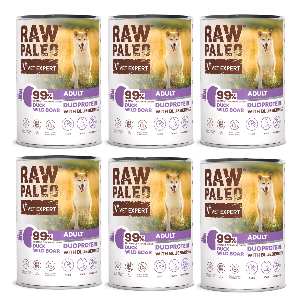 VetExpert Raw Paleo dzik, kaczka adult 400 g × 6