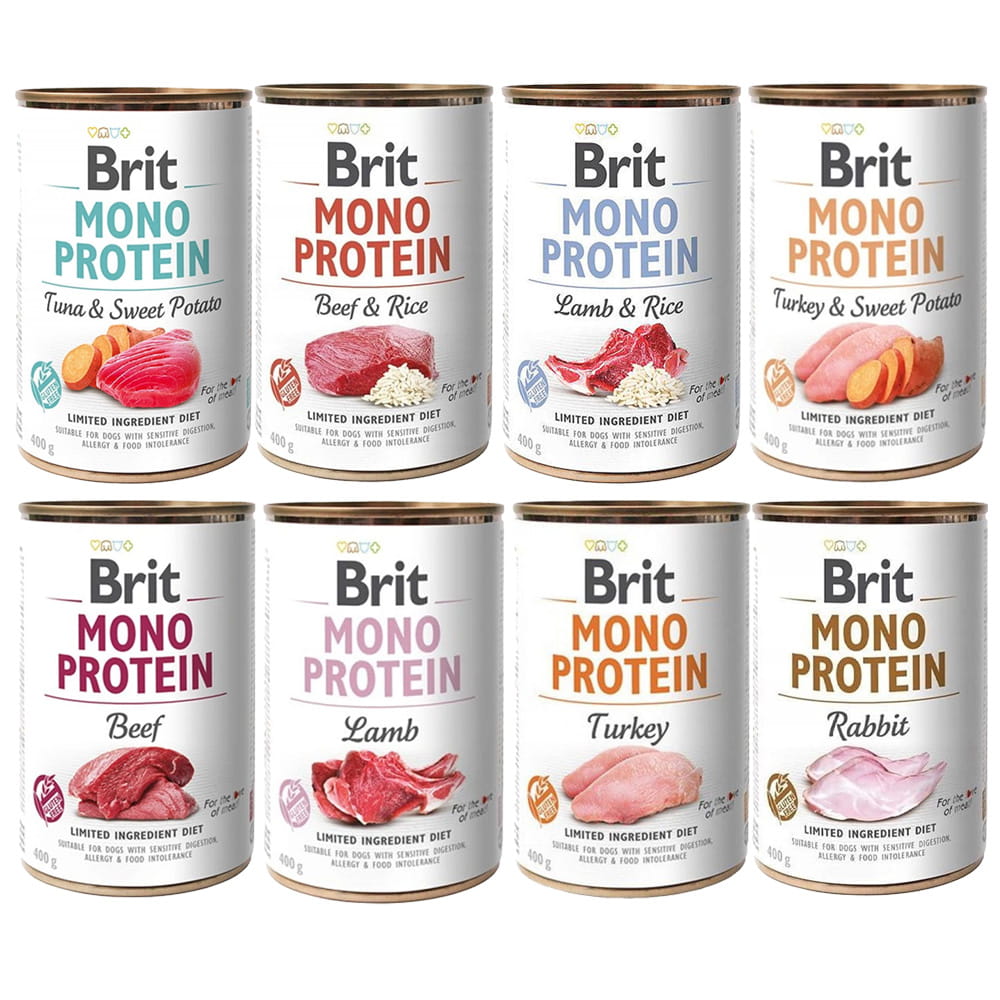 Brit Mono Protein indyk, jagnięcina, królik, tuńczyk, wołowina adult 400 g × 8