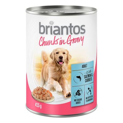 Briantos Chunks in Gravy jagnięcina, wołowina, łosoś z marchewką 415 g × 24