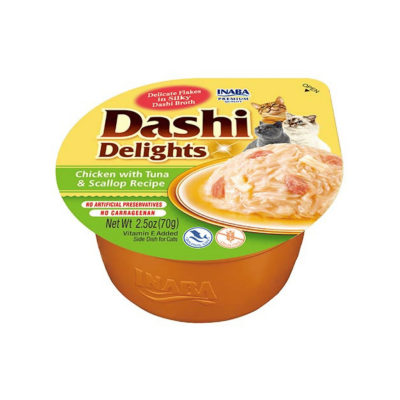 Inaba Dashi Delights kurczak, przegrzebek, tuńczyk w bulionie 70 g