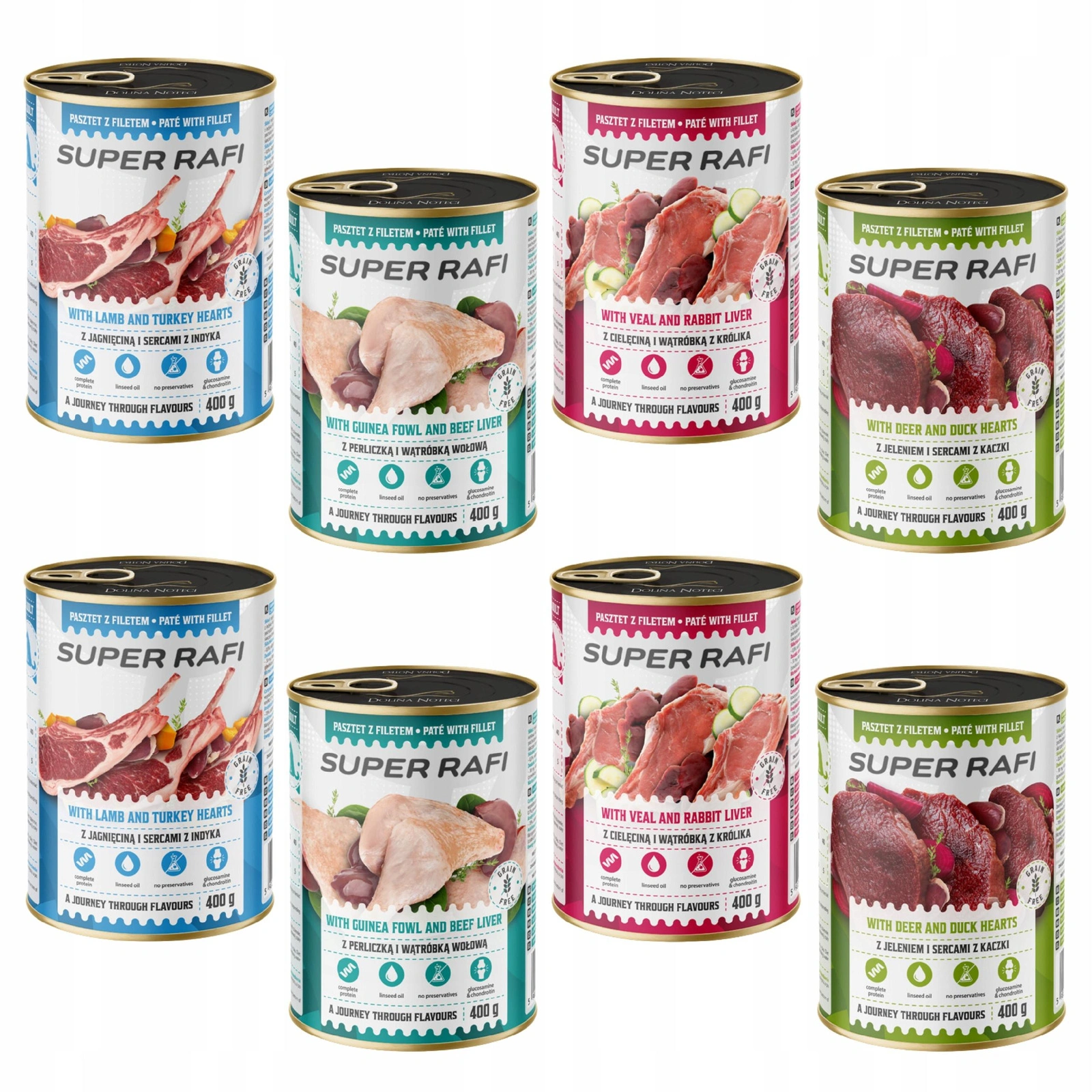 Rafi Super Rafi cielęcina, indyk, jagnięcina, kaczka, perliczka, wołowina adult 400 g × 8