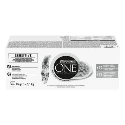 Purina ONE Sensitive mix smaków z marchewą w sosie adult 85 g × 60