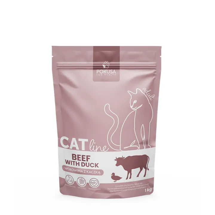 Pokusa CatLine Hairball kaczka, wołowina adult 1 kg