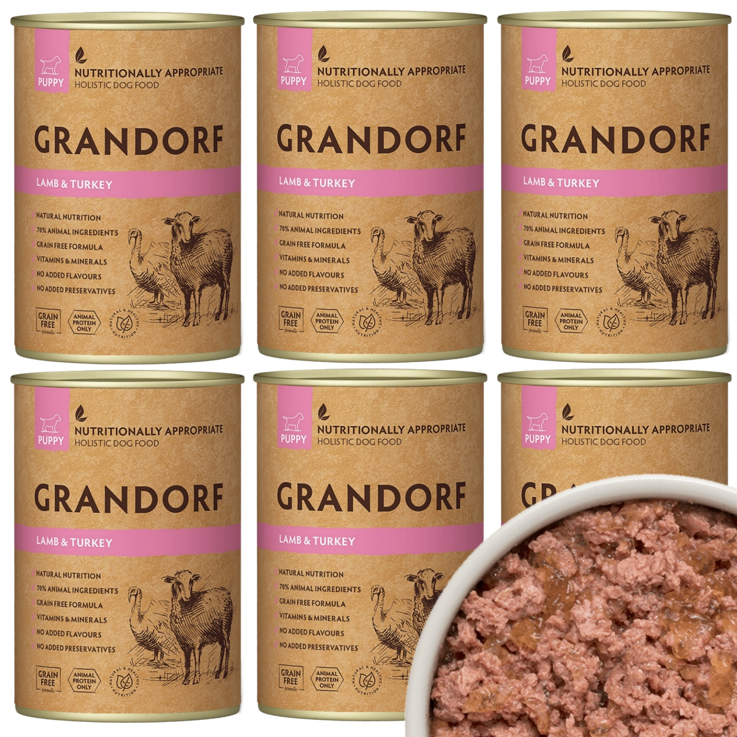 Grandorf indyk, jagnięcina puppy 400 g × 6