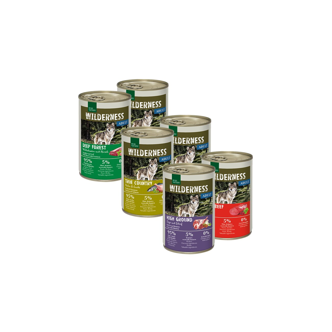 REAL NATURE Wilderness dzik, jeleń, kurczak, wołowina, łosoś adult 400 g × 6