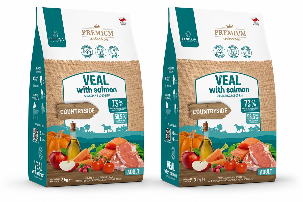 Pokusa Premium Selection cielęcina, łosoś adult 3 kg × 2