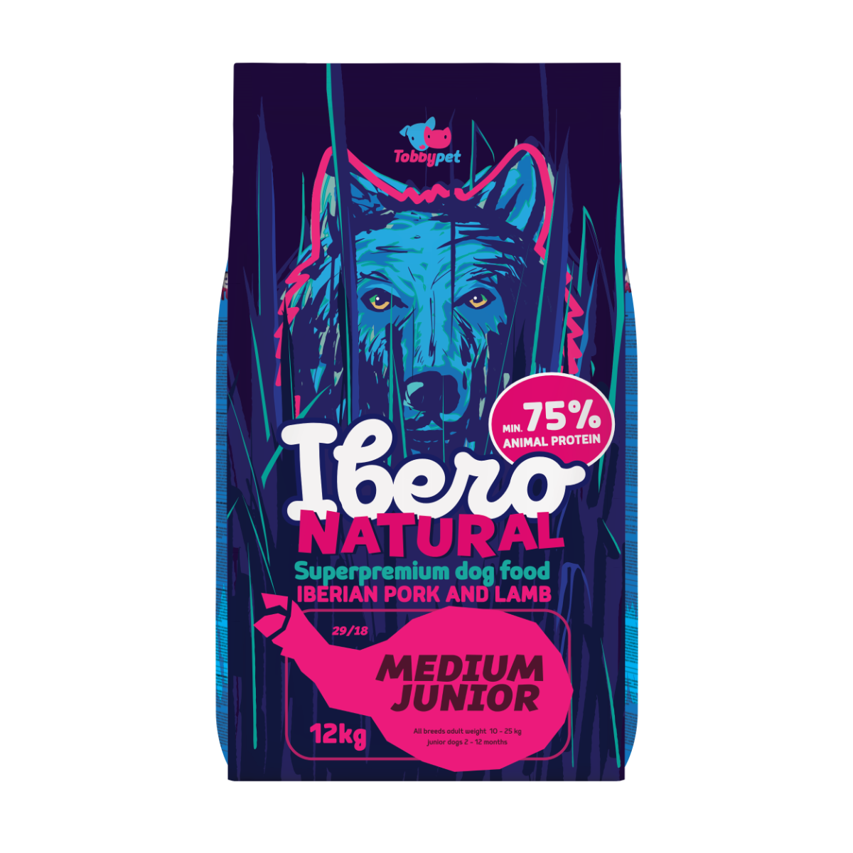 Ibero Natural Dog dziczyzna, jagnięcina junior średnie rasy 12 kg