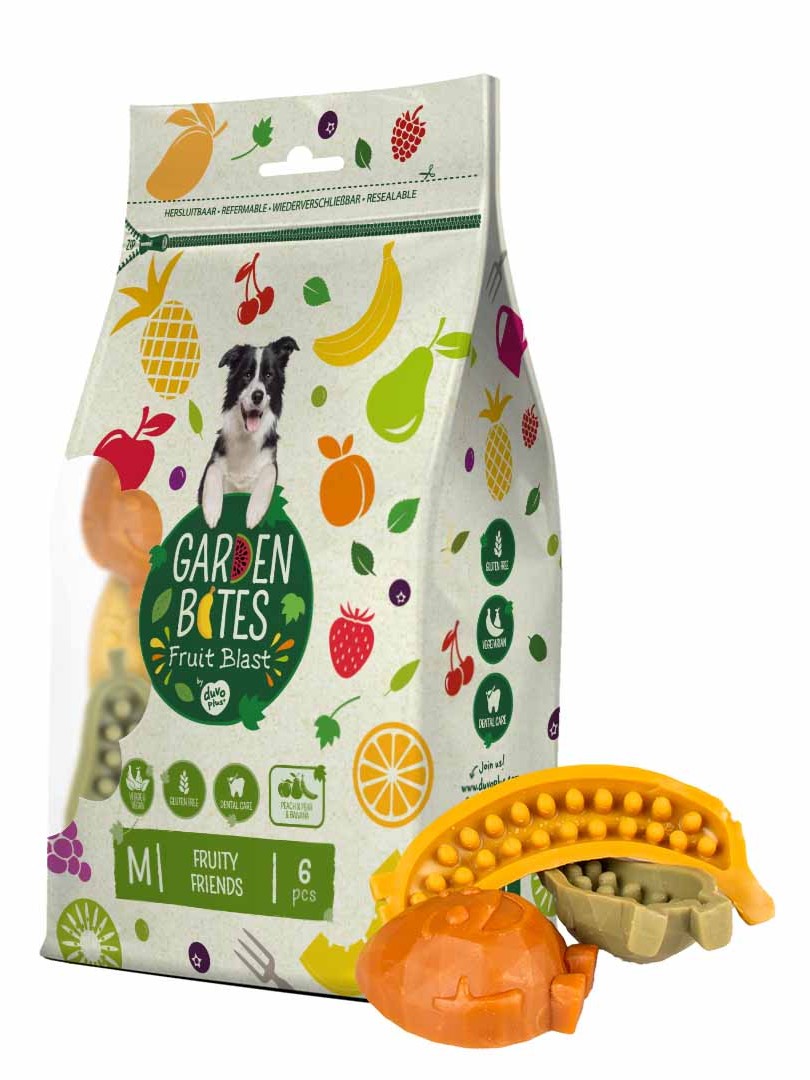 Garden Bites Fruity Friends banan, brzoskwinia, gruszka średnie rasy 45 g × 6