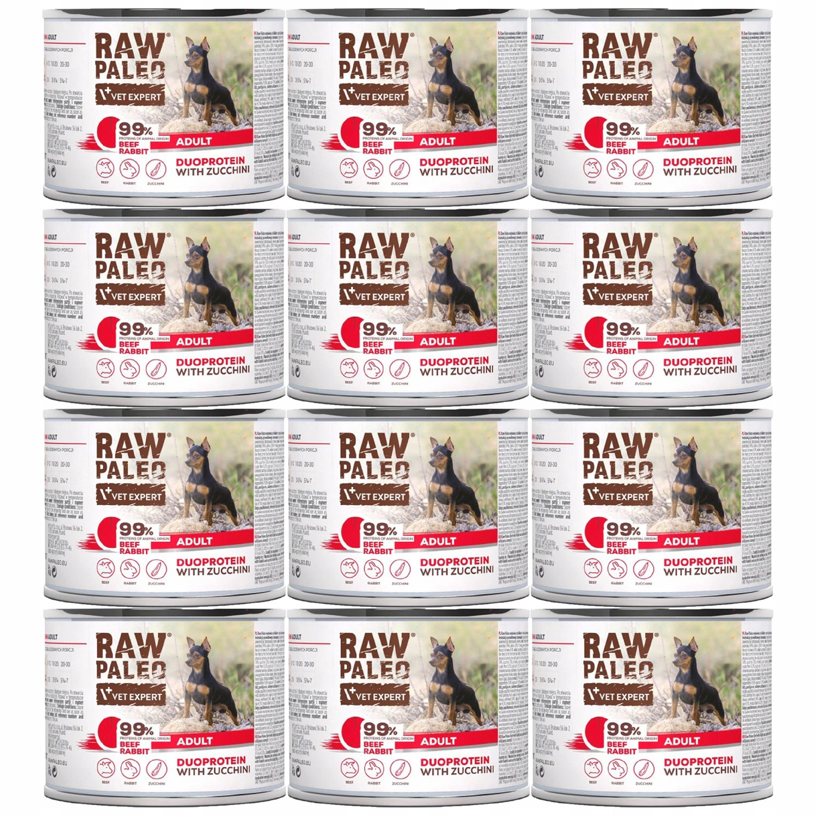 VetExpert RAW PALEO Duoprotein królik, wołowina adult 200 g × 12