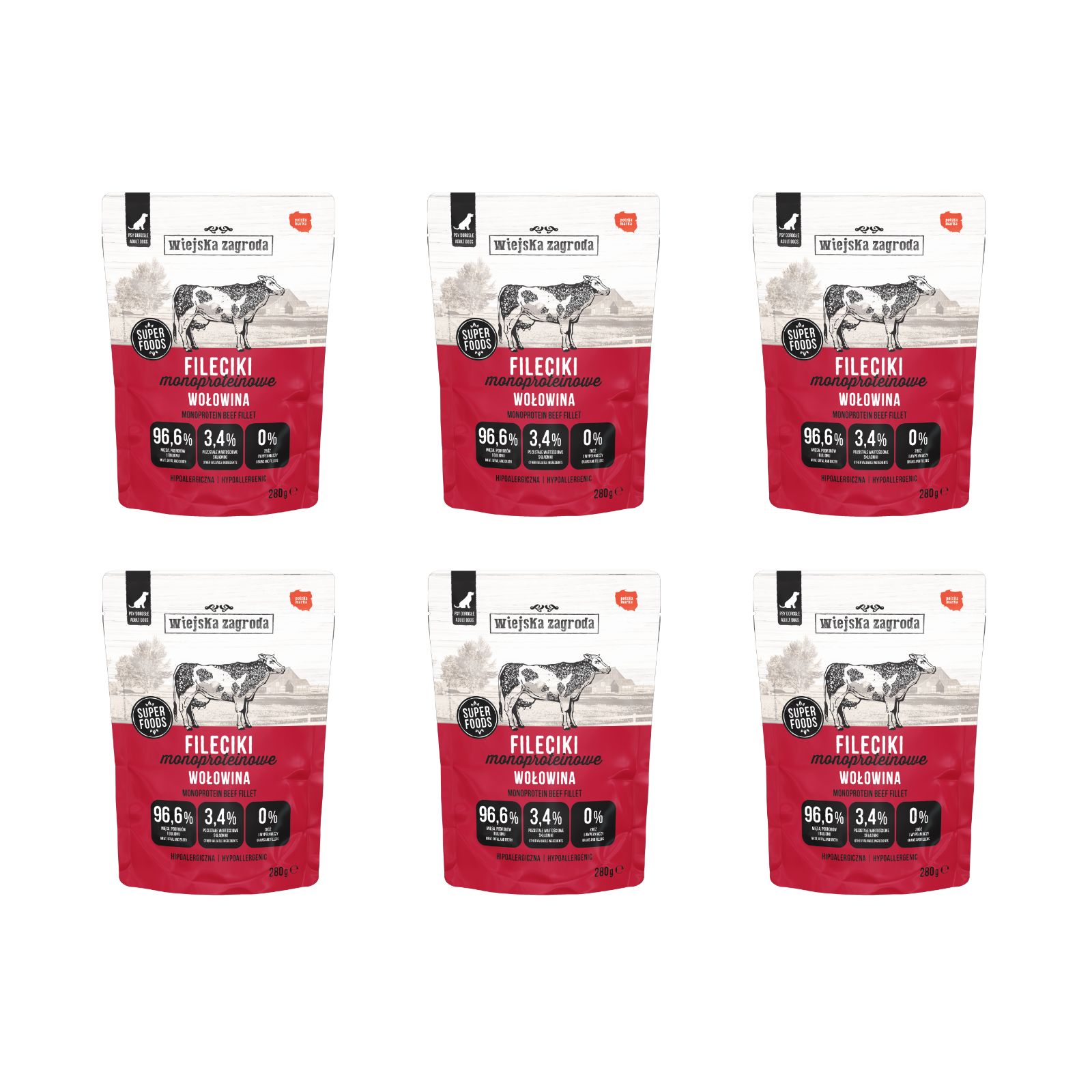Wiejska Zagroda Fileciki wołowina adult 280 g × 6