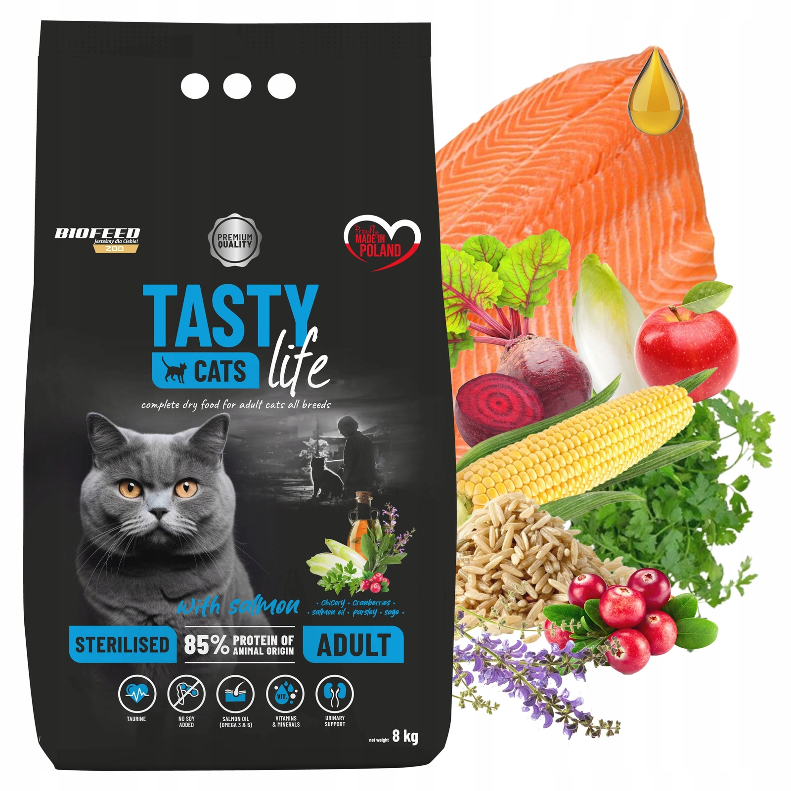 BioFeed Tasty Cats Life Sterilised łosoś 8 kg