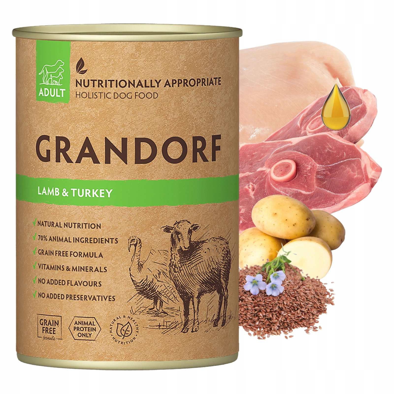 Grandorf indyk, jagnięcina 400 g