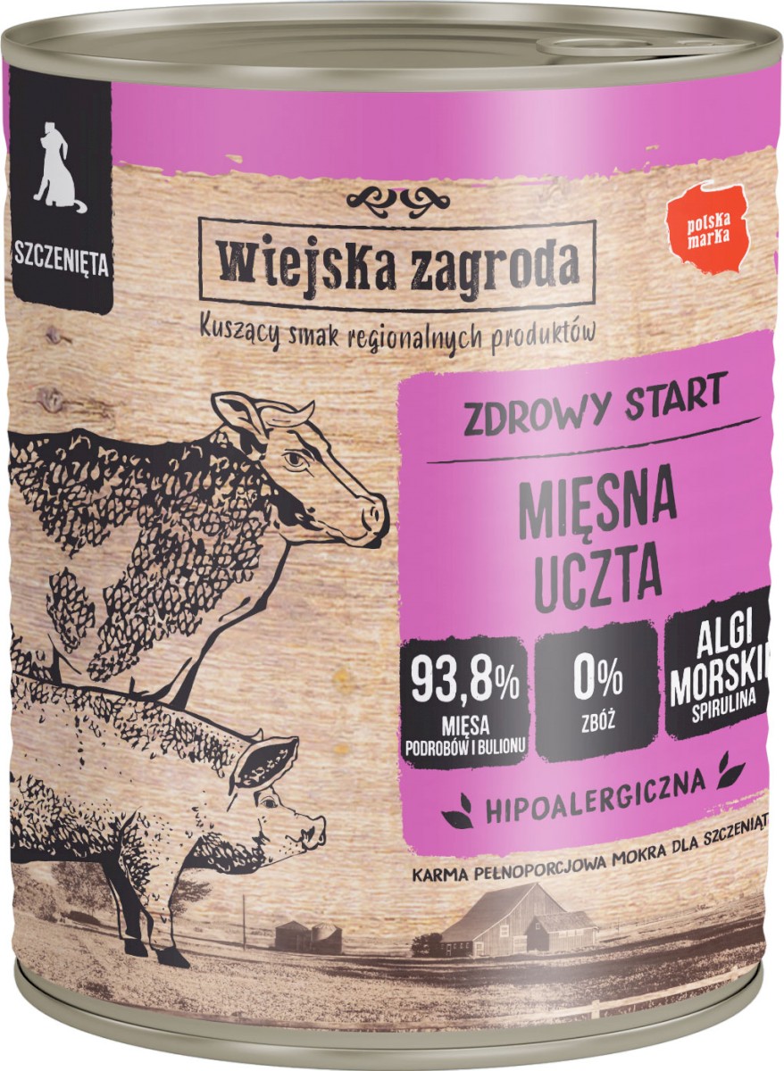 Wiejska Zagroda Mięsna Uczta indyk, wieprzowina, wołowina puppy 800 g