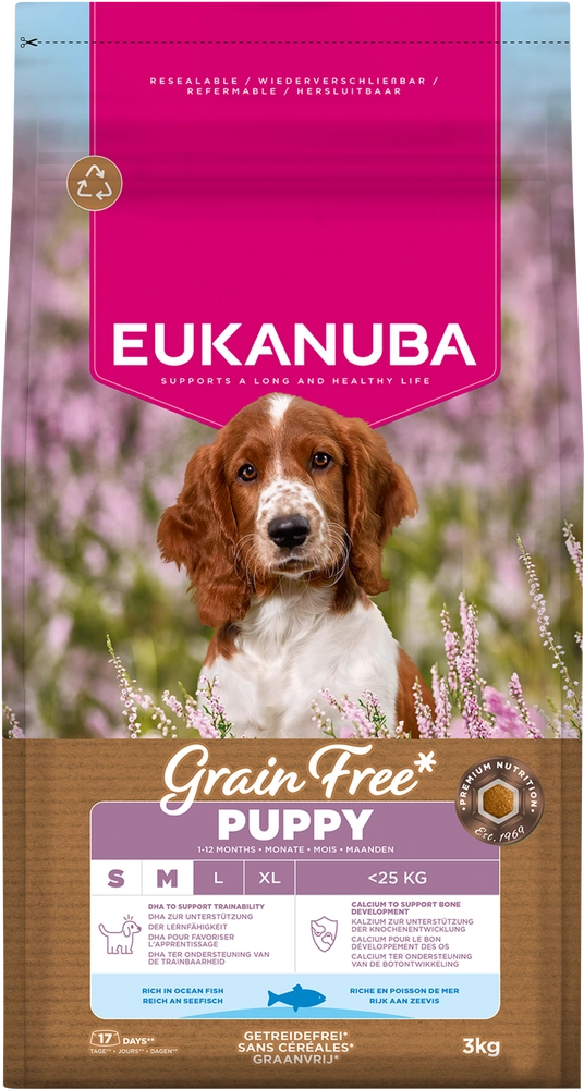 Eukanuba Grain Free ryba morska puppy małe i średnie rasy 3 kg