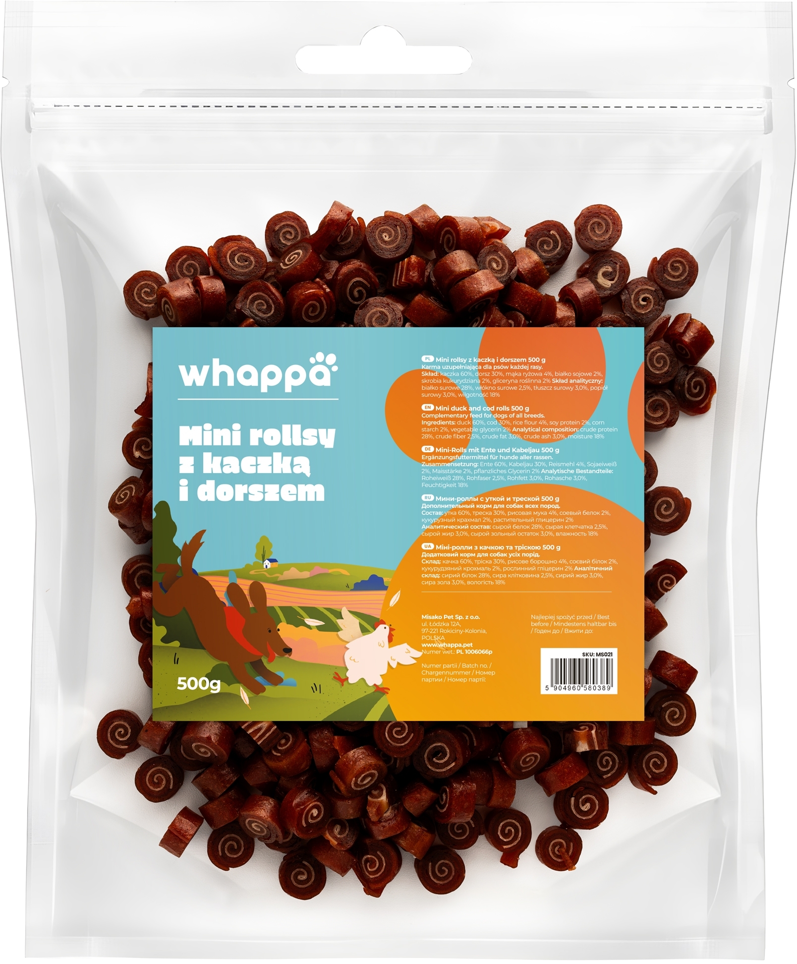 Whappa rollsy kaczka, dorsz 500 g