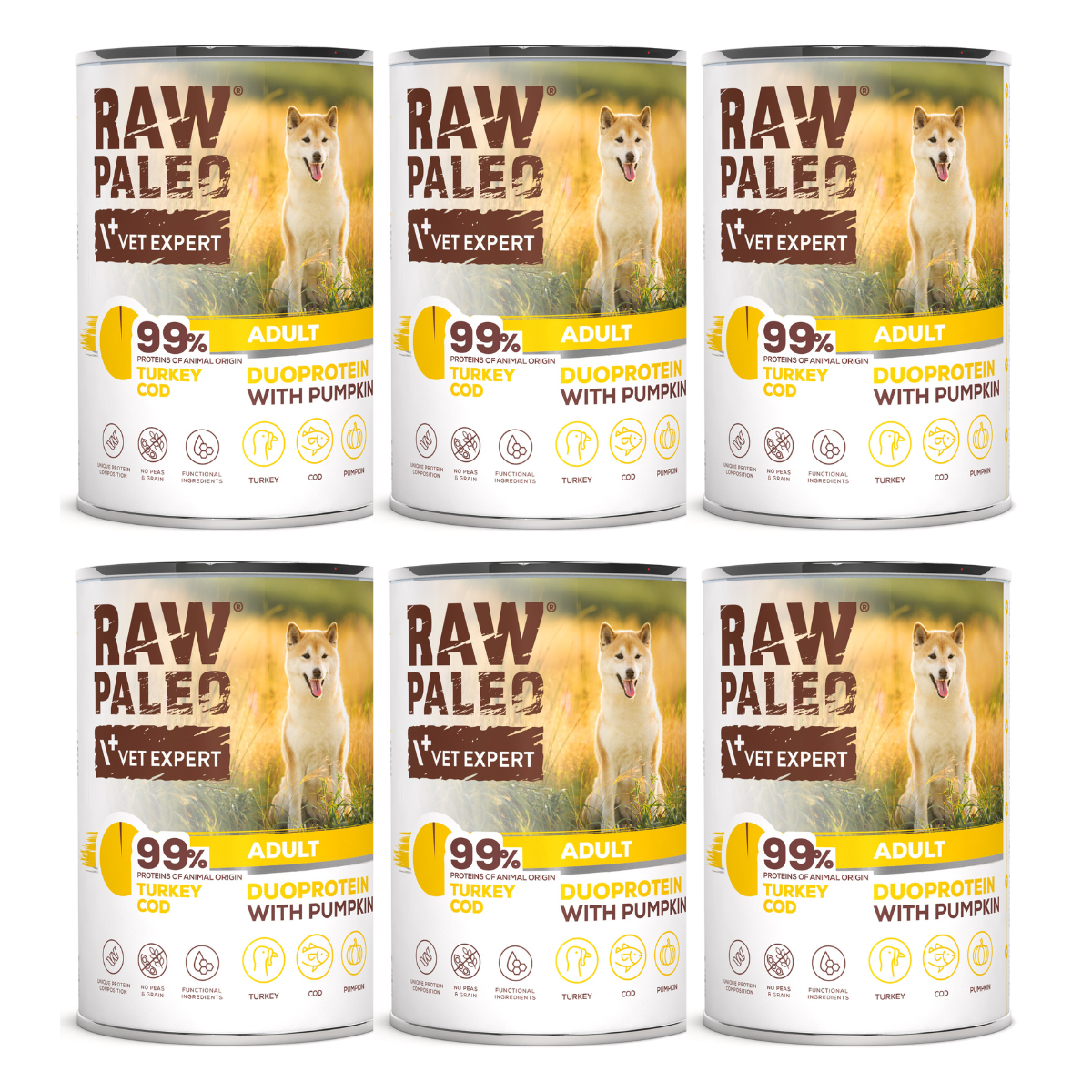 VetExpert Raw Paleo Duoprotein dorsz, indyk adult 400 g × 6
