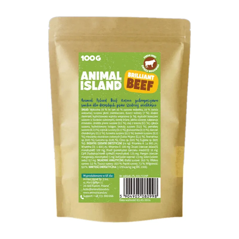 Animal Island Brilliant Beef wołowina adult średnie rasy 100 g