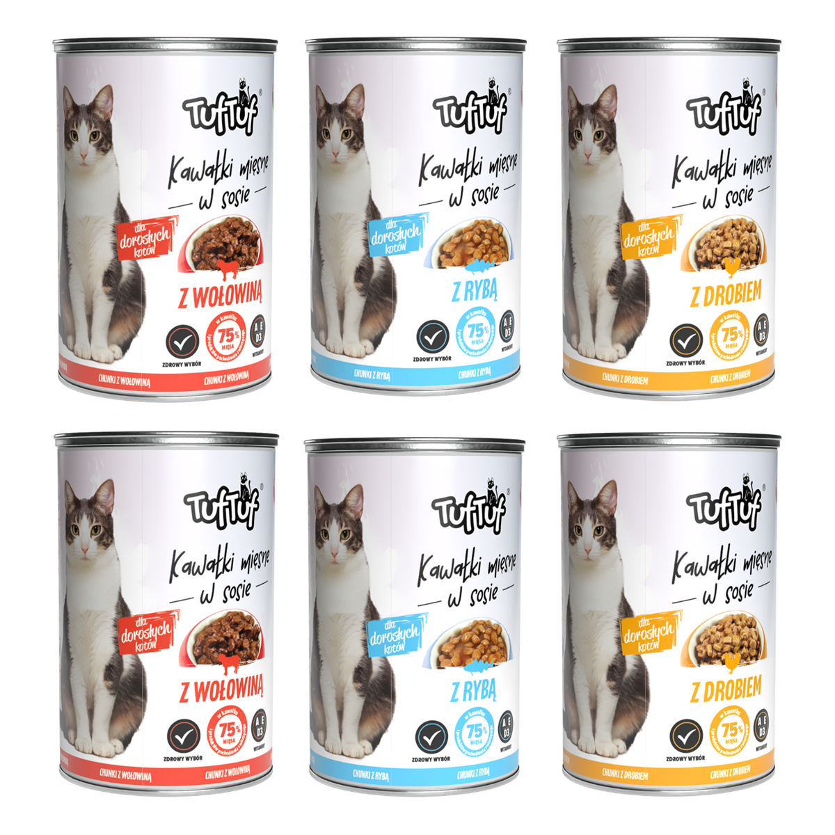 Tuf Tuf Kawałki mięsne mix smaków w sosie adult 415 g × 6