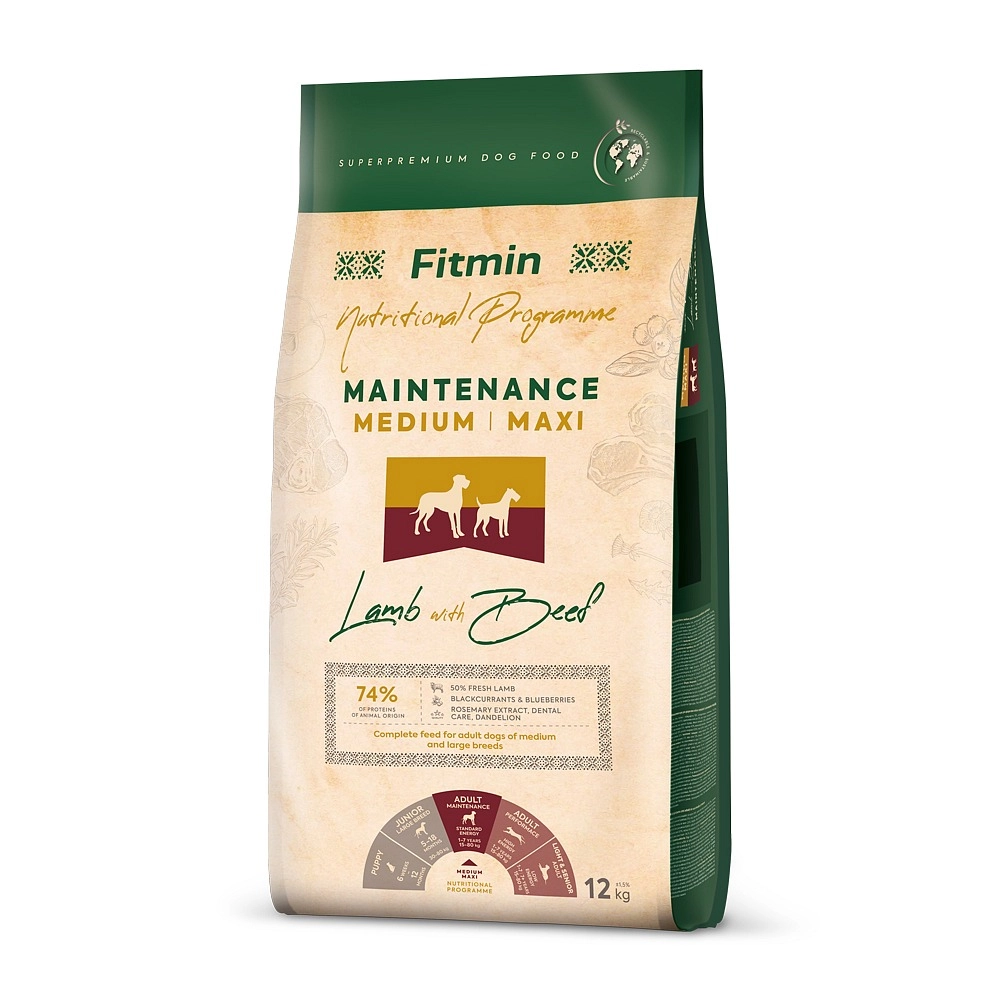 Fitmin Medium Maxi Maintenance jagnięcina, wołowina adult średnie rasy, duże rasy 12 kg