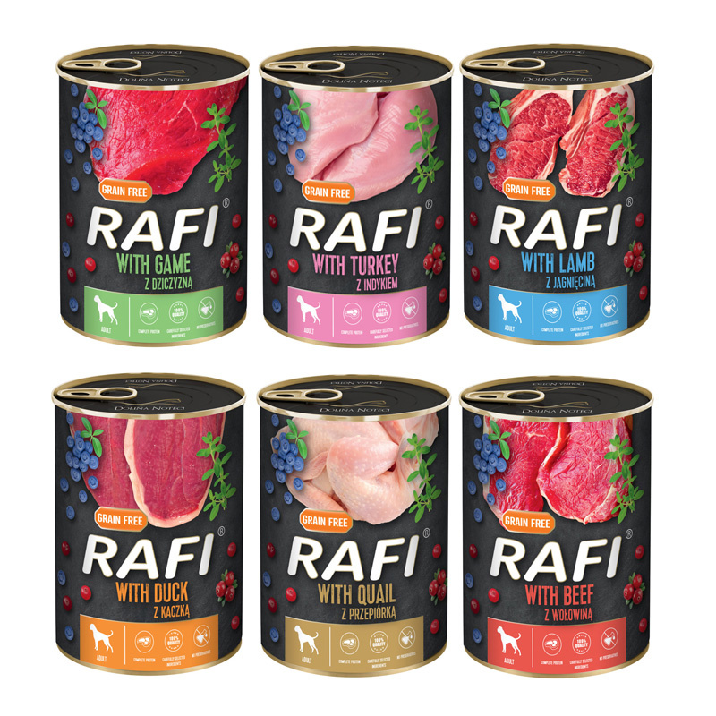 Rafi Premium dziczyzna, indyk, jagnięcina, kaczka, przepiórka, wołowina adult 400 g × 20