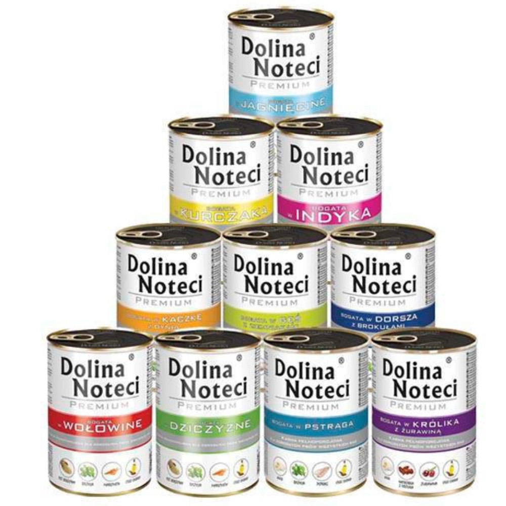 Dolina Noteci Premium dorsz, dziczyzna, gęś, indyk, jagnięcina, kaczka, królik, kurczak, pstrąg, wołowina 400 g × 30