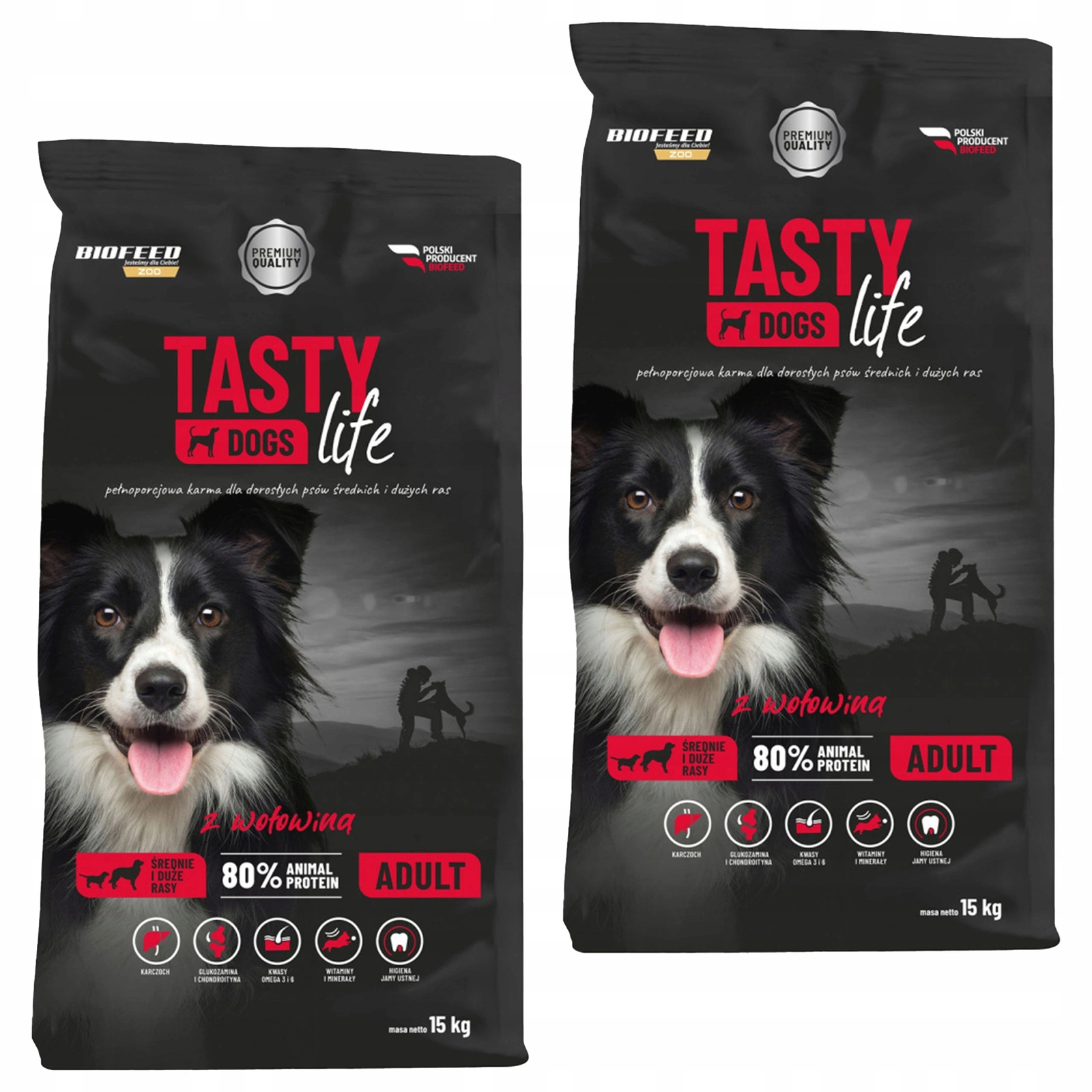 BioFeed Tasty Dogs Life wołowina 15 kg × 2