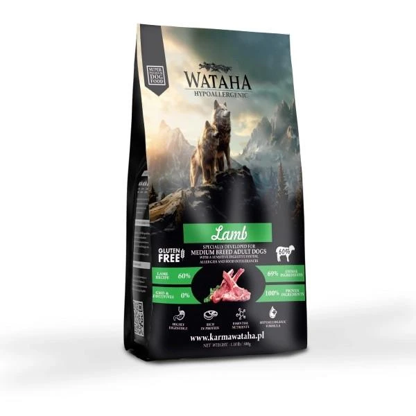 Wataha Hypoallergenic jagnięcina z ryżem adult średnie rasy 500 g