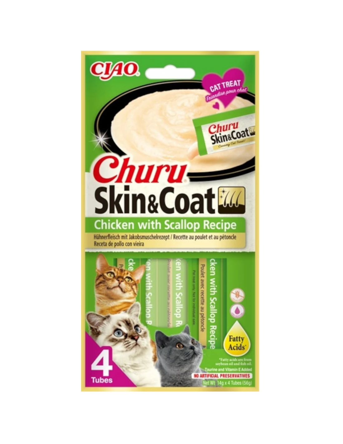 Inaba Churu Skin & Coat kurczak, przegrzebek 14 g × 4