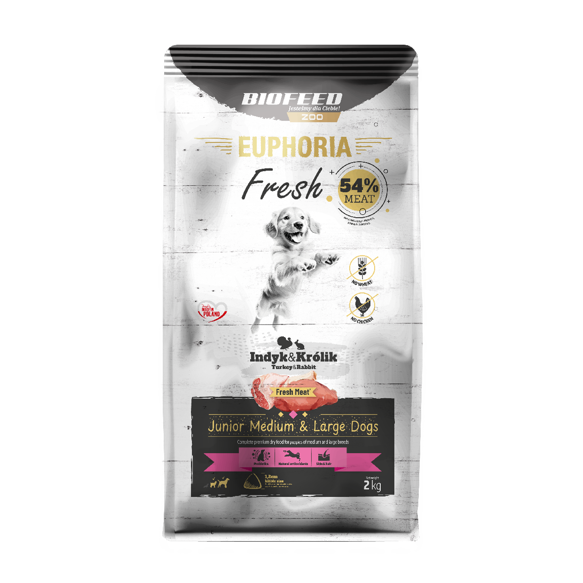 BioFeed Euphoria Fresh indyk, królik junior średnie, duże rasy 2 kg