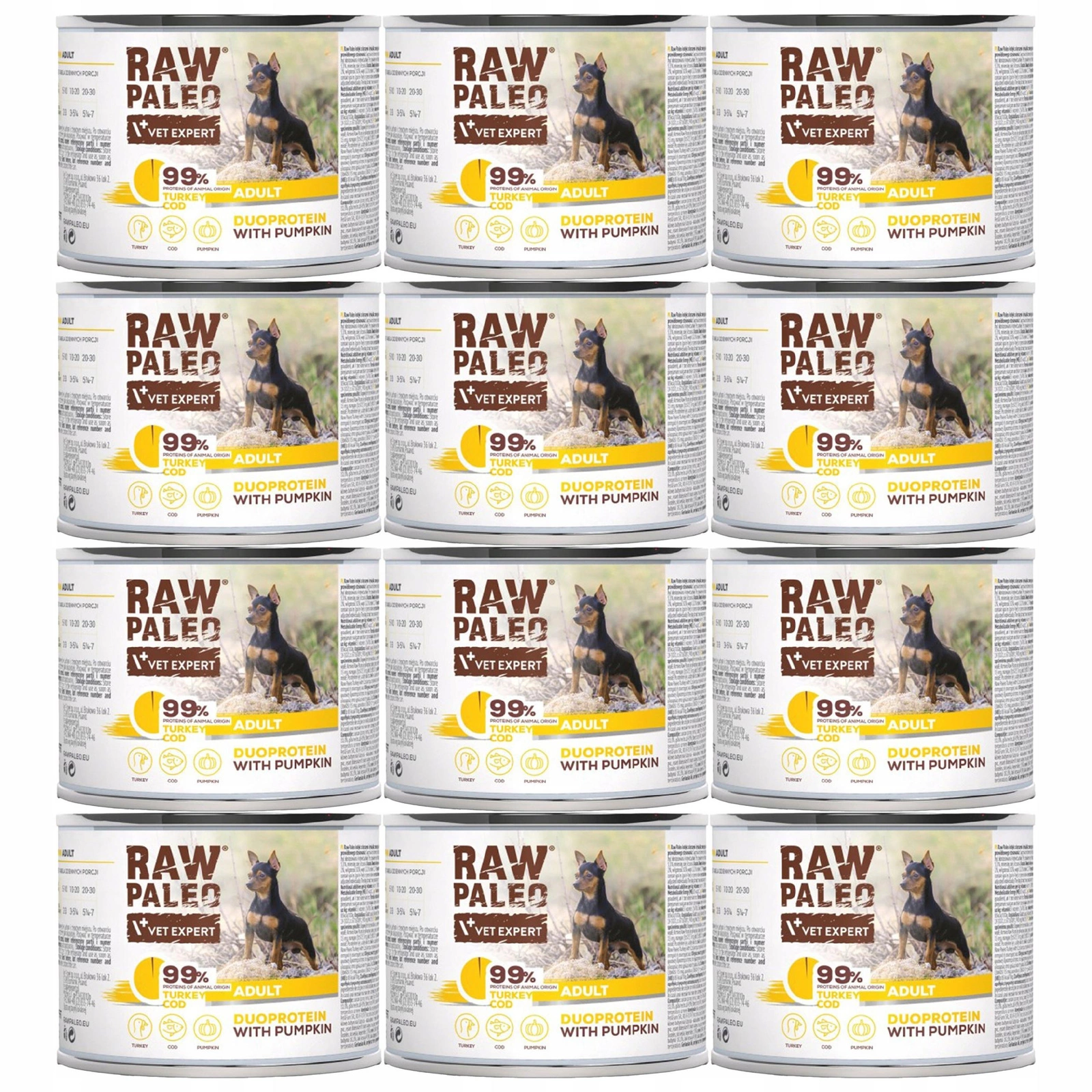 VetExpert Raw Paleo Duoprotein dorsz, indyk adult 200 g × 12