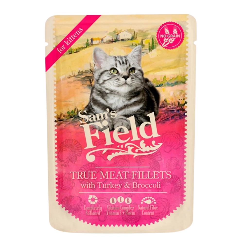 Sam's Field True Meat indyk z brokułem kawałki kitten 85 g