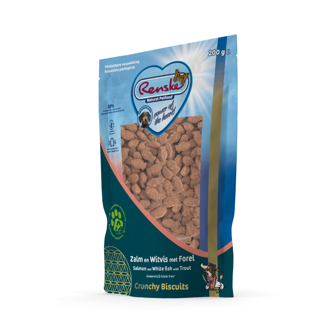 Renske Crunchy Biscuits białe ryby, pstrąg, łosoś 200 g