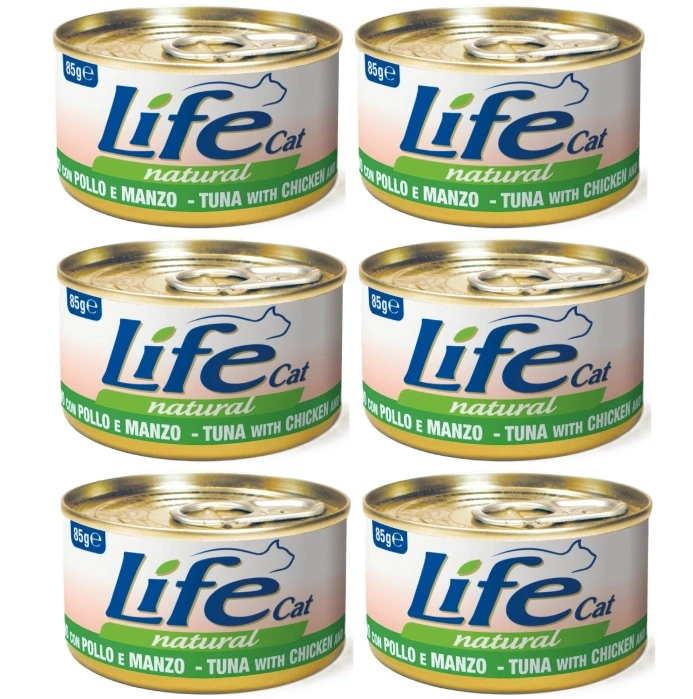 Life Cat Natural kurczak, tuńczyk, wołowina w bulionie 85 g × 6
