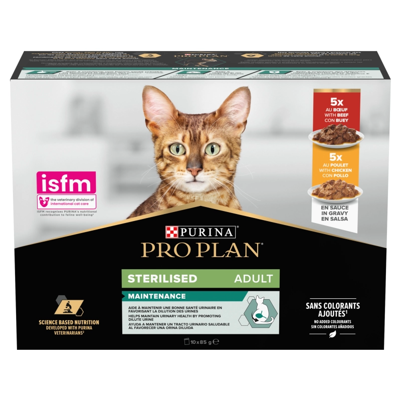 Purina Pro Plan Sterilised kurczak, wołowina w sosie adult 85 g × 10