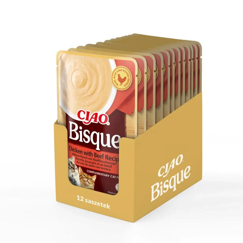 Inaba Ciao Bisque kurczak, wołowina w bulionie 40 g × 12