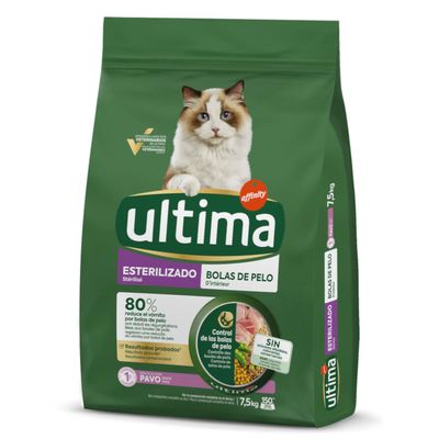 Ultima Cat Sterilised Hairball indyk adult 7,5 kg