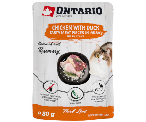 Ontario Herb Line kaczka, kurczak z ryżem w sosie adult 80 g