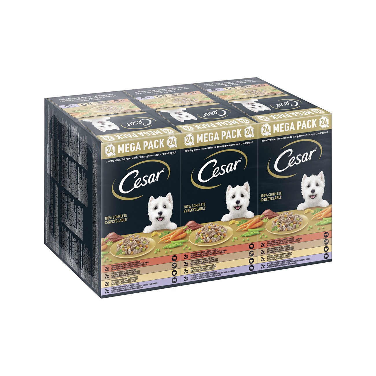 Cesar Wiejski Gulasz drób, indyk, jagnięcina, wołowina adult 150 g × 24