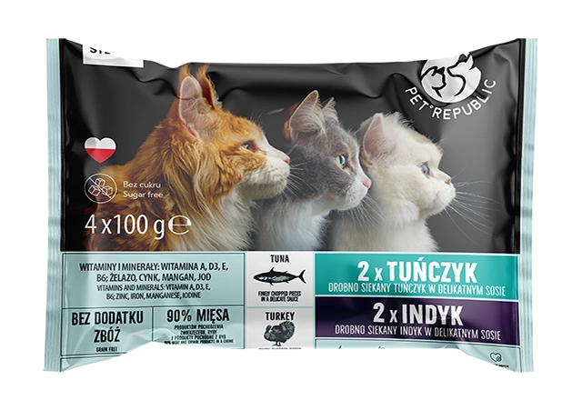 PetRepublic Skin & Coat indyk, tuńczyk w sosie adult 100 g × 4