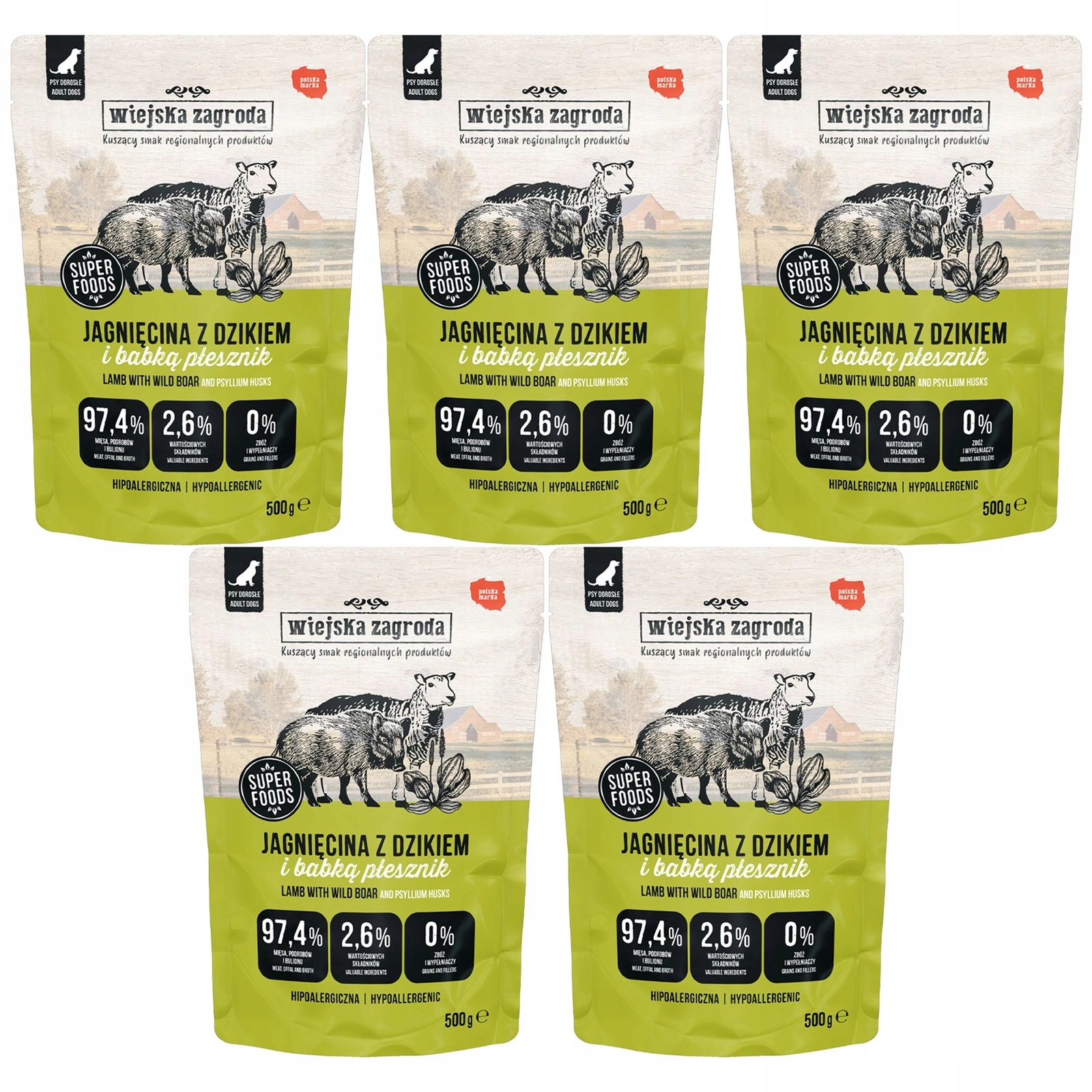Wiejska Zagroda jagnięcina, dzik adult 500 g × 5