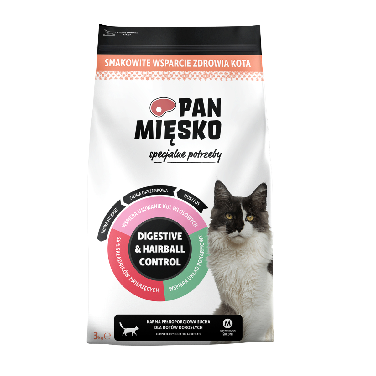 Pan Mięsko Digestive & Hairball indyk, łosoś adult 3 kg