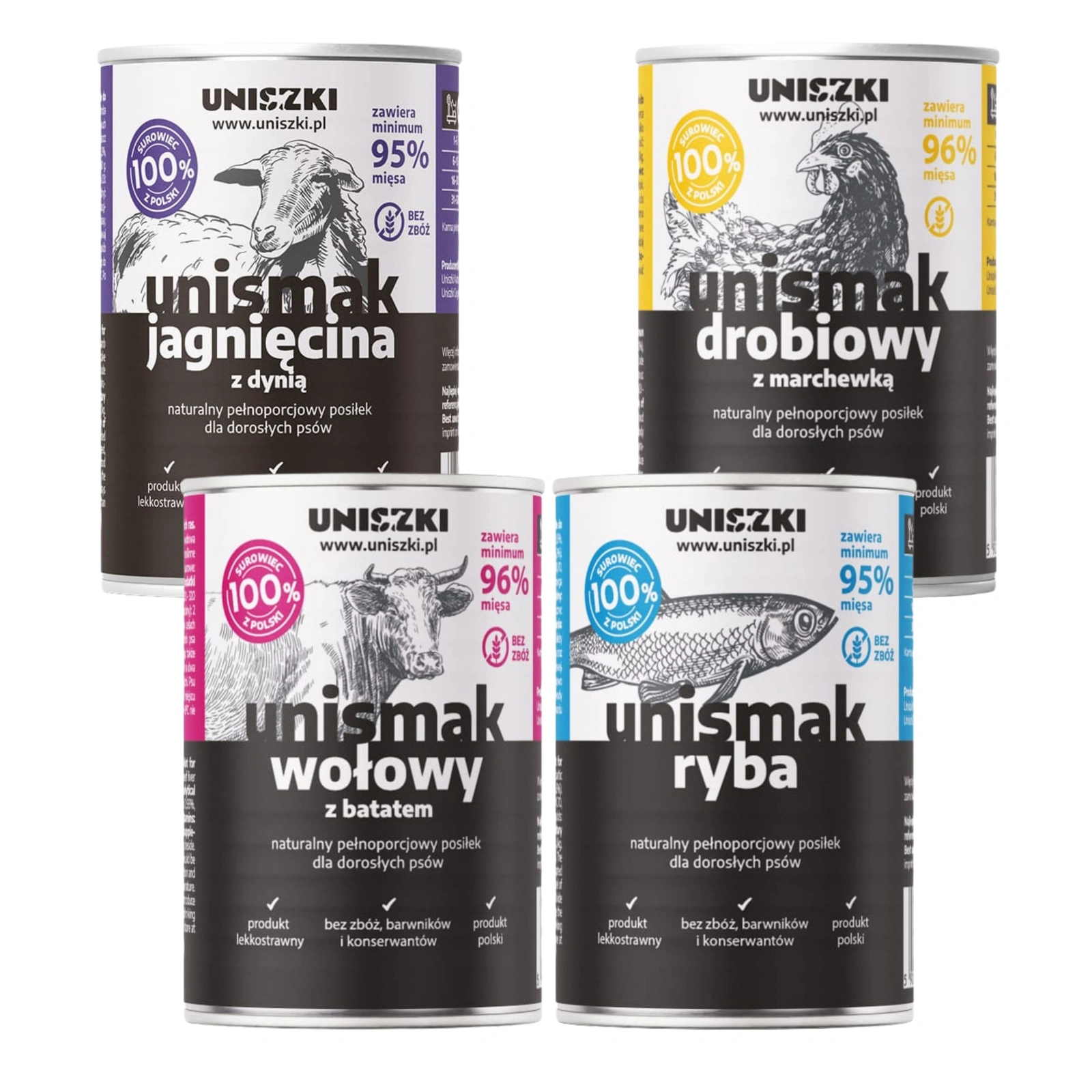 Uniszki Unismak drób, jagnięcina, ryba, wołowina adult 400 g × 4