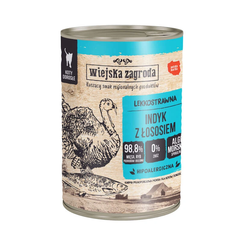 Wiejska Zagroda indyk, łosoś pasztet adult 400 g