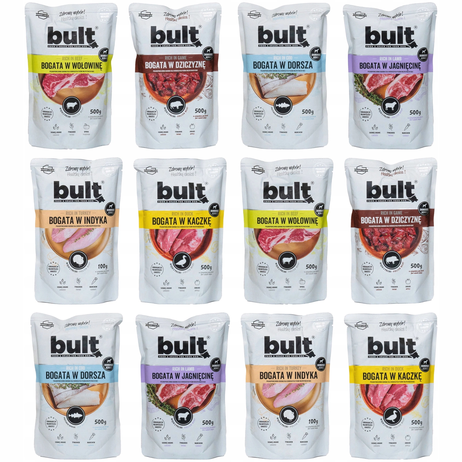 Bult Mielonka dorsz, dziczyzna, indyk, jagnięcina, kaczka, wołowina 500 g × 12
