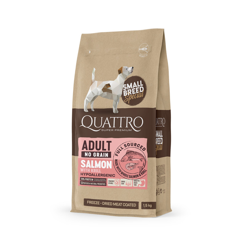 Quattro No Grain łosoś, kryl adult małe rasy 7 kg