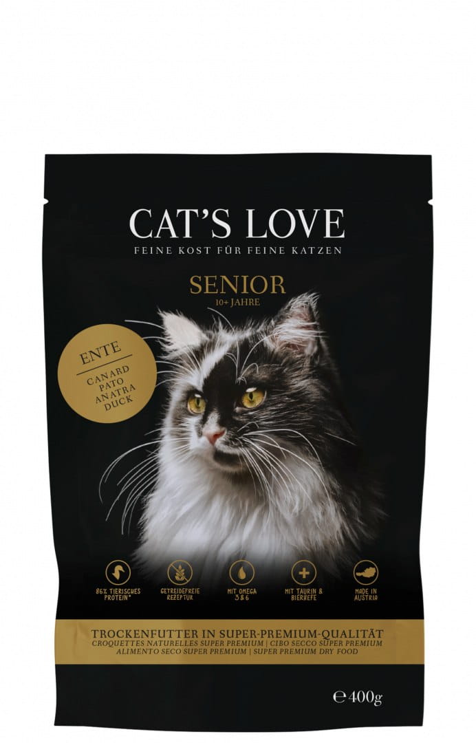 CAT'S LOVE Senior Hairball Light kaczka senior 400 g