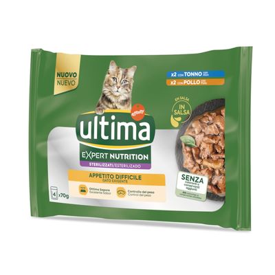 Ultima Expert Nutrition Sterilised Light mix smaków w sosie adult 70 g × 4